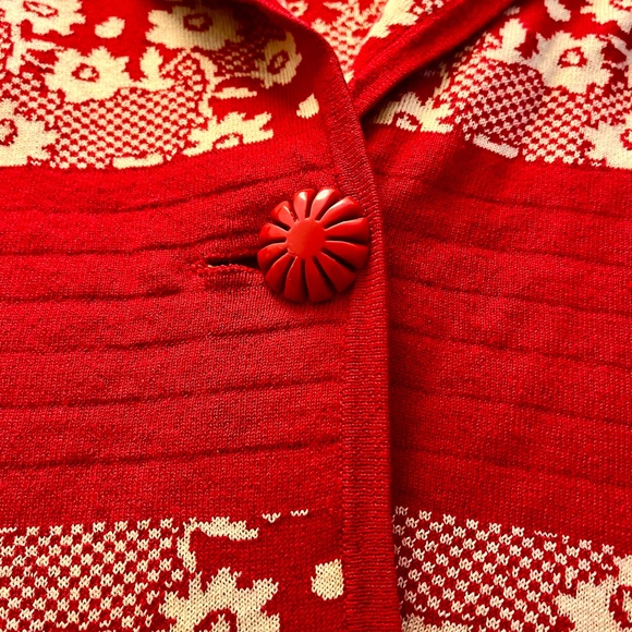 Moth Anthropologie Red Cream Cardigan Knit Sweater Jacket XS - Picture 5 of 5
